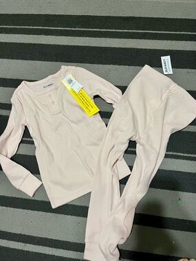 Old Navy Pale Pink Ribbed Thermal Kids Pajama Set